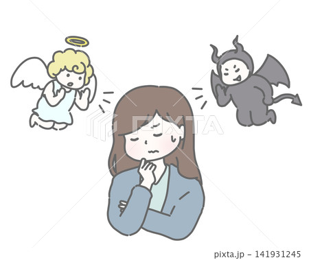 天使と悪魔の間で葛藤し悩む女性 141931245