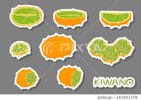 Illustration on theme big set different types african kiwano Illustration on theme big set different types african kiwano 141931378