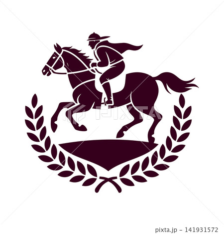 Traditional horse racing emblem with laurel wreath for Ferragosto festival celebration. 141931572