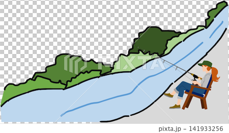 釣りをする女性のイラスト 釣りをする女性のイラスト 141933256