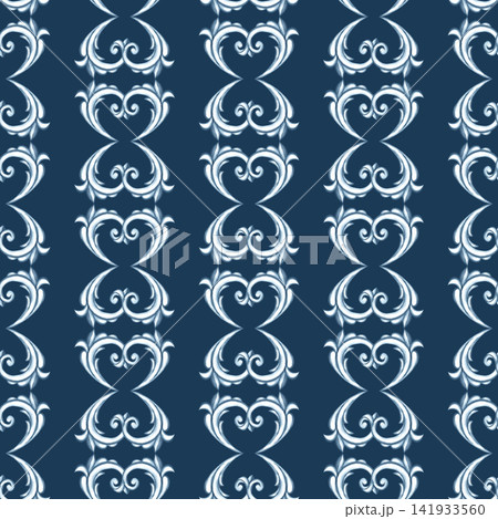 A seamless pattern with a decorative Baroque-style ornament. Hand-drawn watercolor illustration. Dark blue background. For textiles, tablecloths and curtains, for backgrounds, wallpaper and much more. A seamless pattern with a decorative Baroque-style ornament. Hand-drawn watercolor illustration. Dark blue background. For textiles, tablecloths and curtains, for backgrounds, wallpaper and much more. 141933560