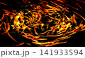 Dynamic abstract fiery swirl background with vibrant orange lily flowers in motion in black background. Sensations of fiery heat, high energy and speed, 141933594