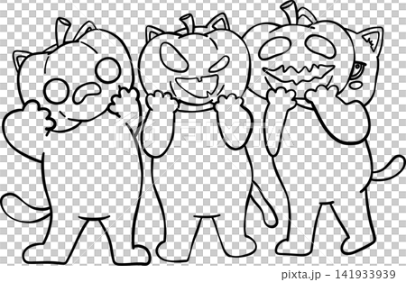 Halloween Black Cats Outline Holding Pumpkin Masks for Party Crafts 141933939
