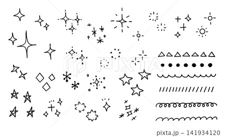 手書きのキラキラと星・装飾ラインの素材セット 手書きのキラキラと星・装飾ラインの素材セット 141934120