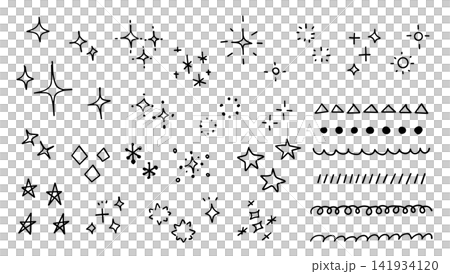 手書きのキラキラと星・装飾ラインの素材セット 手書きのキラキラと星・装飾ラインの素材セット 141934120