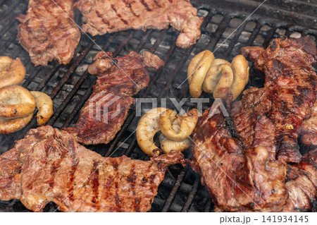 Grilled meat made with coal 141934145