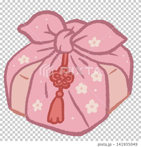 Cute Pink Korean Bojagi Gift Pouch with Floral Pattern and Traditional Decorative Tassel Illustration Cute Pink Korean Bojagi Gift Pouch with Floral Pattern and Traditional Decorative Tassel Illustration 141935049