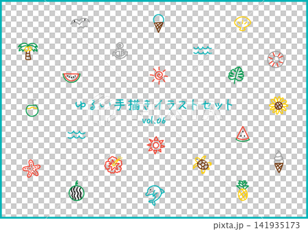 夏のゆるい手描きイラストセット 141935173