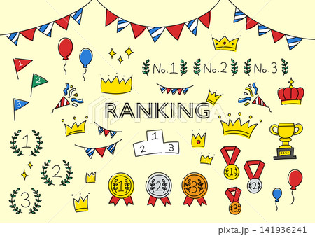 ランキング関連の手描きイラストセット	 141936241