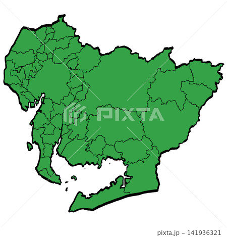 愛知県地図 市町村区分 （緑/筆タッチ） 和風 141936321