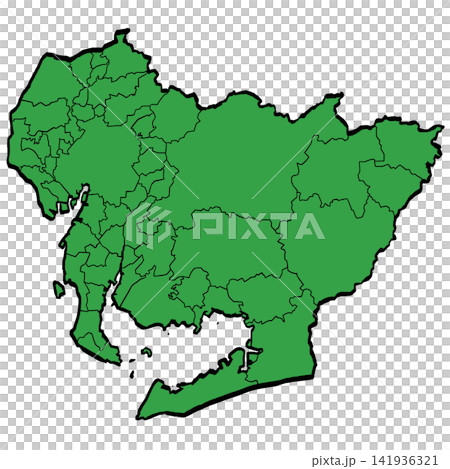 愛知県地図 市町村区分 （緑/筆タッチ） 和風 141936321