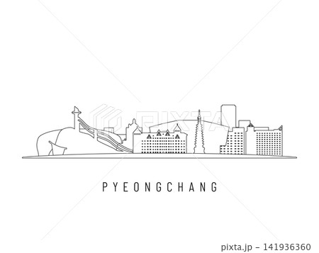 Detailed Pyeongchang skyline vector illustration.  141936360