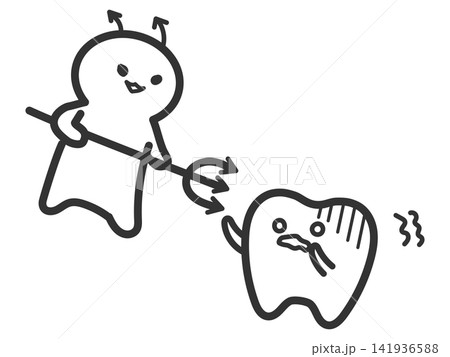 虫歯菌に襲われて震える歯のかわいいイラスト 虫歯菌に襲われて震える歯のかわいいイラスト 141936588
