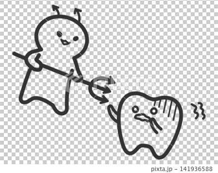 虫歯菌に襲われて震える歯のかわいいイラスト 虫歯菌に襲われて震える歯のかわいいイラスト 141936588