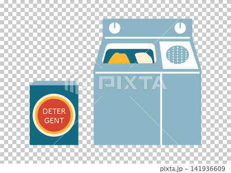 An illustration of a retro-style twin-tub washing machine and detergent from the Showa era. An illustration of a retro-style twin-tub washing machine and detergent from the Showa era. 141936609