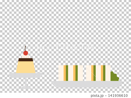 昭和レトロなプリンとサンドイッチのイラスト 昭和レトロなプリンとサンドイッチのイラスト 141936610