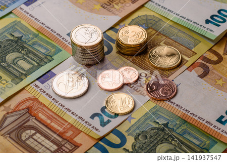 Paper cash euro as a means of payment and exchange in Europe. Euro banknotes Paper cash euro as a means of payment and exchange in Europe. Euro banknotes 141937547
