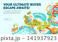 Cartoon Color Your Ultimate Water Escape Awaits Concept Banner 3d Isometric View. Vector illustration of Swimming Pool Fun 141937923