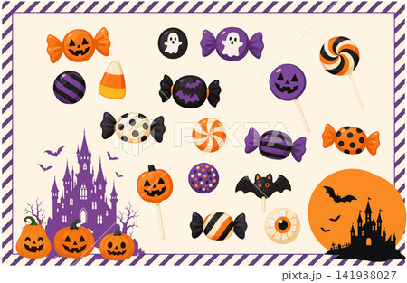 かぼちゃやおばけをモチーフにしたハロウィンキャンディイラストセット 141938027