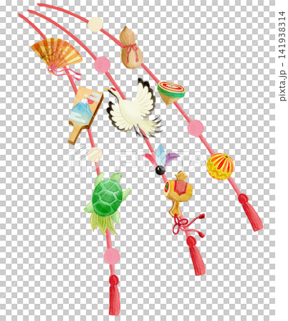 New Year's hanging decorations painted in watercolor New Year's hanging decorations painted in watercolor 141938314
