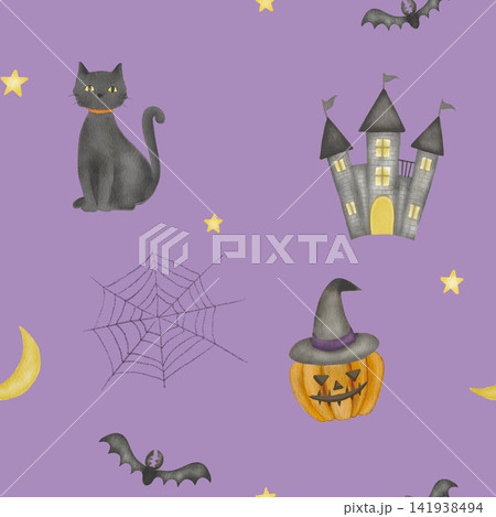 ハロウィンのかわいいシームレスパターン ハロウィンのかわいいシームレスパターン 141938494