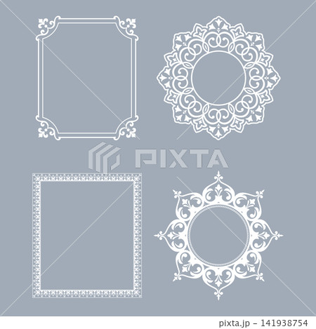 Set of decorative frames Elegant vector element for design in Eastern style, place for text. Floral gray and white frames. Lace illustration for invitations and greeting cards 141938754