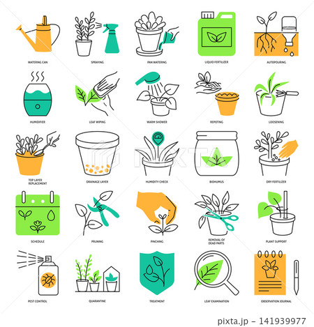 Home plants nurturing and care icon set Home plants nurturing and care icon set 141939977