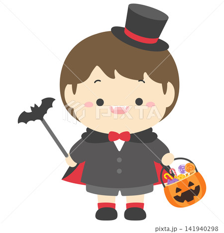 ハロウィンの吸血鬼の仮装の子供とお菓子のベクターイラスト ハロウィンの吸血鬼の仮装の子供とお菓子のベクターイラスト 141940298