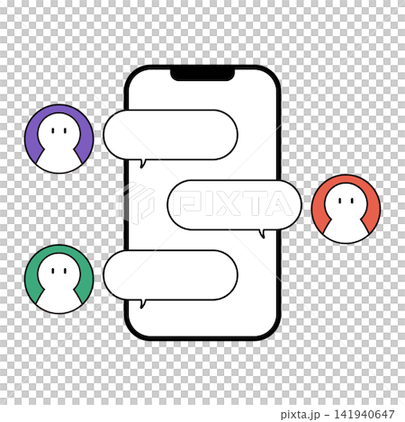 An illustration of multiple people chatting on their smartphones. An illustration of multiple people chatting on their smartphones. 141940647
