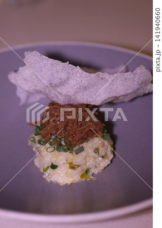 Gourmet Dish with Rice and Shredded Meat 141940660