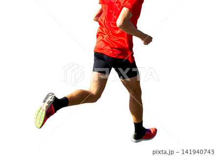 Male runner running marathon in city Male runner running marathon in city 141940743