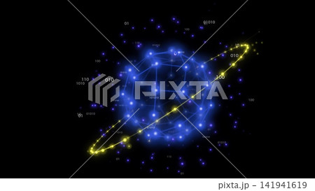 惑星のような球体ネットワークとデジタル数字のグラフィックデザイン 惑星のような球体ネットワークとデジタル数字のグラフィックデザイン 141941619