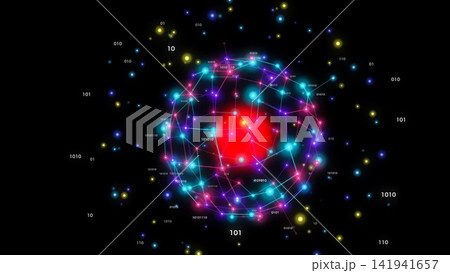 赤く発光する中心を持つデジタル球体と数字のグラフィックデザイン 赤く発光する中心を持つデジタル球体と数字のグラフィックデザイン 141941657