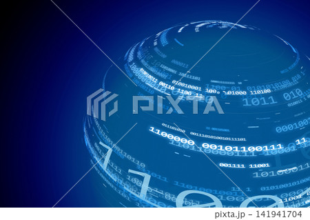 デジタル地球儀とバイナリコードが浮かぶサイバー空間の背景 デジタル地球儀とバイナリコードが浮かぶサイバー空間の背景 141941704