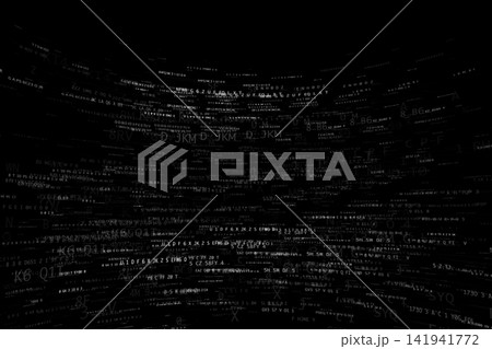 暗闇の中で交差する文字情報の抽象的な背景 暗闇の中で交差する文字情報の抽象的な背景 141941772