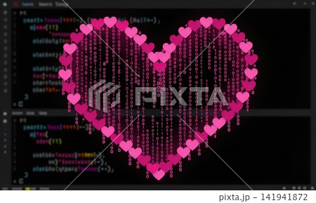 Digital love heart made of pink code, programming concept for tech romance and Valentines Day. Digital love heart made of pink code, programming concept for tech romance and Valentines Day. 141941872