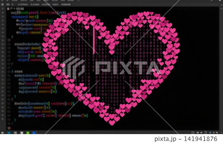 Digital love heart made of pink code, programming concept for tech romance and Valentines Day. Digital love heart made of pink code, programming concept for tech romance and Valentines Day. 141941876