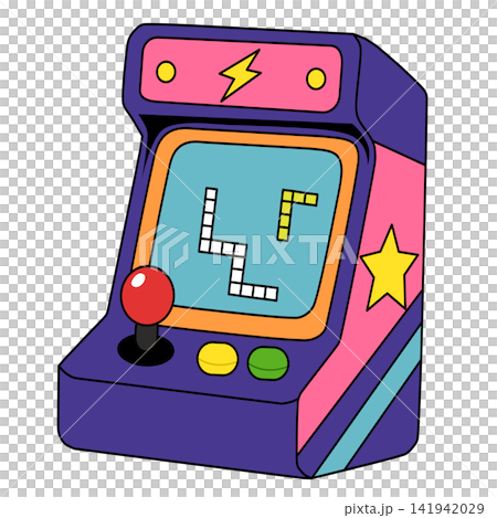 Colorful retro arcade game machine cabinet for video gaming gamer esports 90s nostalgia device sticker print visual graphic clipart artwork design icon element illustration Colorful retro arcade game machine cabinet for video gaming gamer esports 90s nostalgia device sticker print visual graphic clipart artwork design icon element illustration 141942029