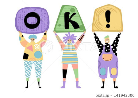 Children Holding OK Exclamation Blocks Children Holding OK Exclamation Blocks 141942300