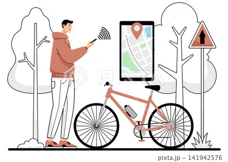 Man Using Bicycle Navigation App 141942576