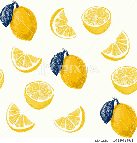 Mediterranean style seamless vector pattern with hand drawn lemons Mediterranean style seamless vector pattern with hand drawn lemons 141942661