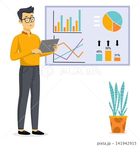 Business Presentation With Charts And Data Analysis Illustration 141942915