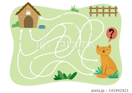 Dog Maze Puzzle Game For Kids Learning Activity Illustration Dog Maze Puzzle Game For Kids Learning Activity Illustration 141942921