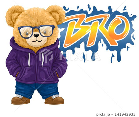 Stylish Teddy Bear Character with Glasses and Hoodie Stylish Teddy Bear Character with Glasses and Hoodie 141942933