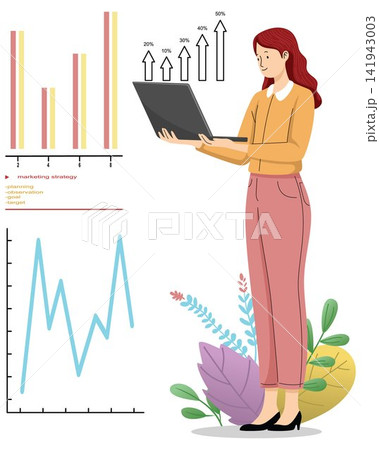 Woman Analyzing Data on Laptop Business Growth Concept Woman Analyzing Data on Laptop Business Growth Concept 141943003