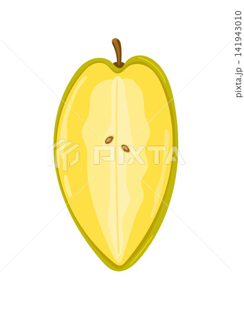 Half of a fresh starfruit in flat vector style, showing juicy flesh and seeds. Isolated tropical fruit illustration ideal for food, nutrition, packaging, and design. Half of a fresh starfruit in flat vector style, showing juicy flesh and seeds. Isolated tropical fruit illustration ideal for food, nutrition, packaging, and design. 141943010