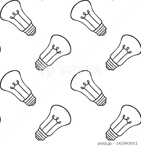 Monochrome seamless pattern of light bulb with sketchy lines. Vector illustration for packaging and promotional materials Monochrome seamless pattern of light bulb with sketchy lines. Vector illustration for packaging and promotional materials 141943051