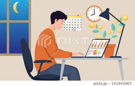Night Work Productivity Data Analysis Business Illustration Night Work Productivity Data Analysis Business Illustration 141943067