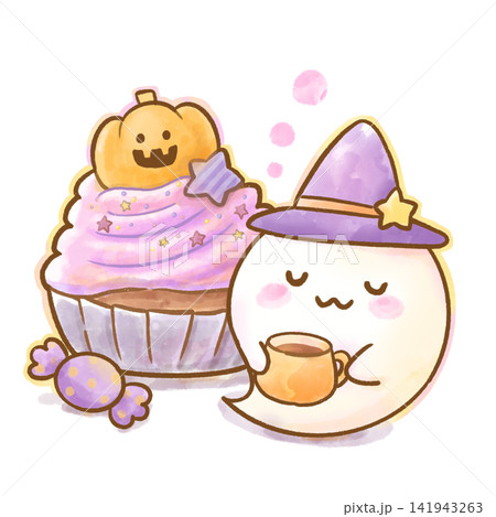 水彩風のハロウィンイラスト マグカップでほっと一息つく可愛いオバケとかぼちゃのカップケーキ 水彩風のハロウィンイラスト マグカップでほっと一息つく可愛いオバケとかぼちゃのカップケーキ 141943263