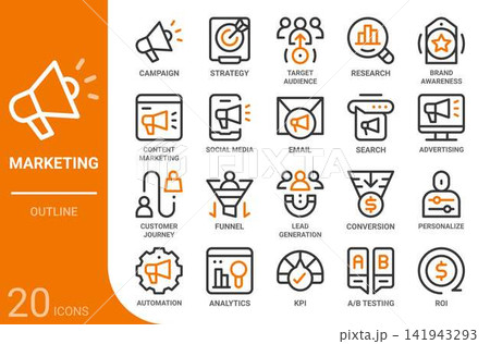 marketing outline icon set,20 vector icons marketing outline icon set,20 vector icons 141943293